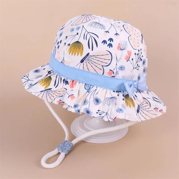 Baby Boys Girls Cartoon Fiskerhatt Sommer Utendørs UV-beskyttelse Bøttehatt flower bowknot white 50cm