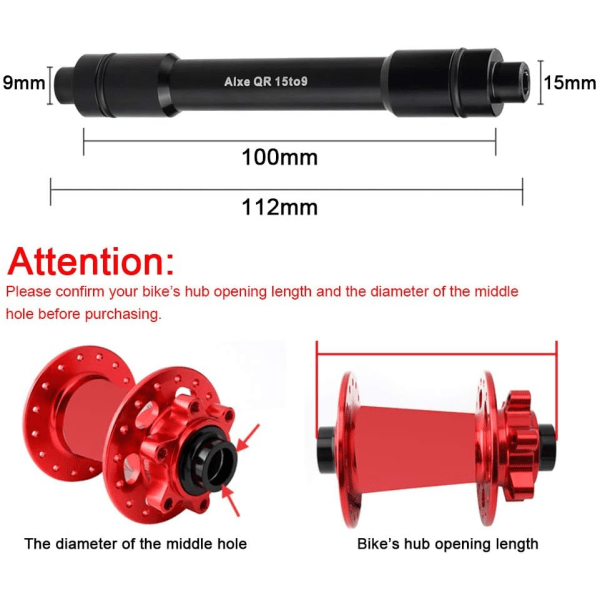Thru Axle Adapter 15mm til 9mm Hurtigudløser Adapter Aluminiumlegering Spidsadapter Konverter Hul Aksel Akselgaffel Adapter Med R