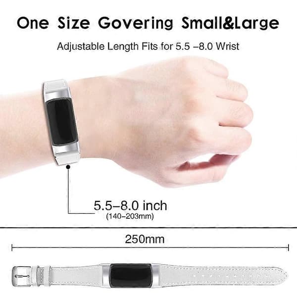Premium äkta läder justerbart klockarmband för Fitbit Charge 6 5 - Vit White