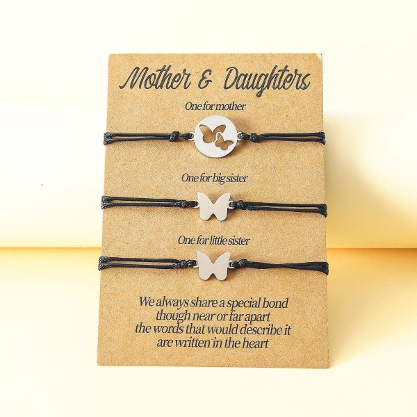 3 stykker sommerfugl morsdag foreldre barn kort veving armbånd flott gave