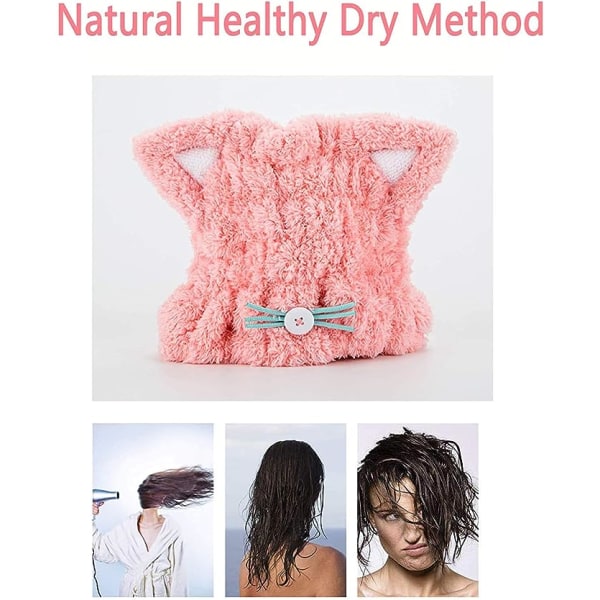 Mikrofiber-hår hurtigttørrende håndklædeindpakning til kvinder, voksne eller børn, piger, søde ører til baderedskabshår, turban, blødt absorberende hårtørret hat Letvægtsstuds