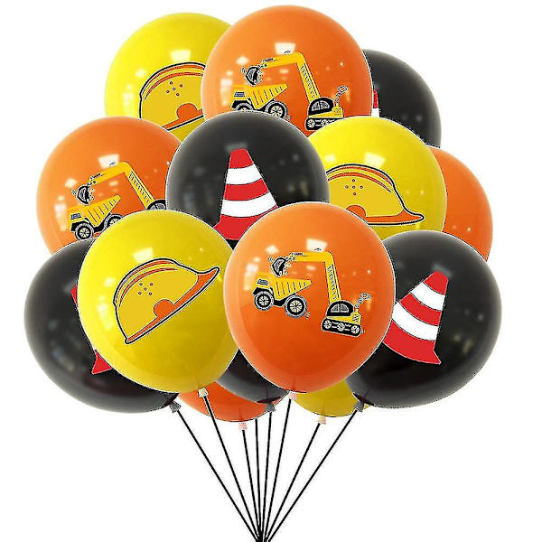 Ingeniørkøretøjs Fødselsdagstema Trækflag Kageindsats Ballon Sæt Gravemaskine Banner Fest Dekoration Forbrugsvarer Ingeniørkøretøjer