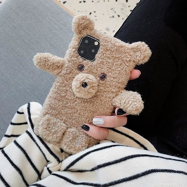 Sööt Karu Pehme Plush Puhelimen Kotelo iPhone 12Mini Pro Max 7 8 Plus XR XS 11Pro Max Silikoninen Pehmeä Takakannen, Vaaleanruskea, iPhone12:lle