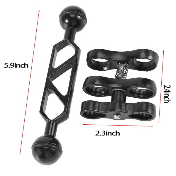 Aluminium Legering Dykkerlys Lommelygte Dobbelt Kugleled Arm Og 2 Butterfly Clip Montering Til Under Vand