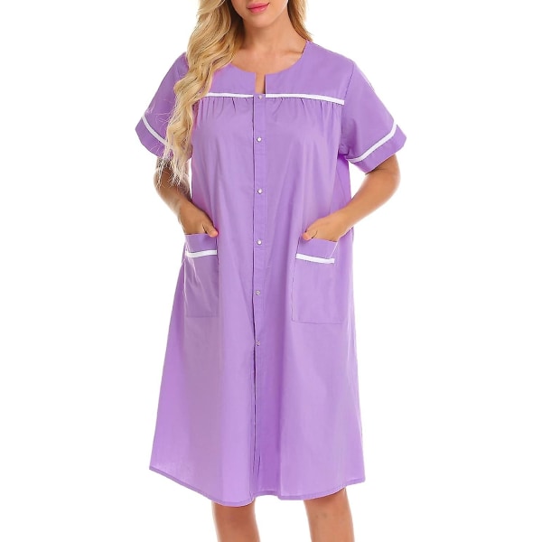 Sovkläder Dam Nattlinne Housecoat Cotton Duster Kortärmad Husklänning