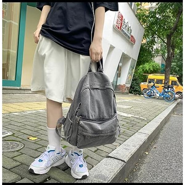 Canvas Ryggsäck Lätt Resa Dagryggsäck Student Ryggsäck Laptop Ryggsäck Denim Medium Handväska för Kvinnor Blå (10)
