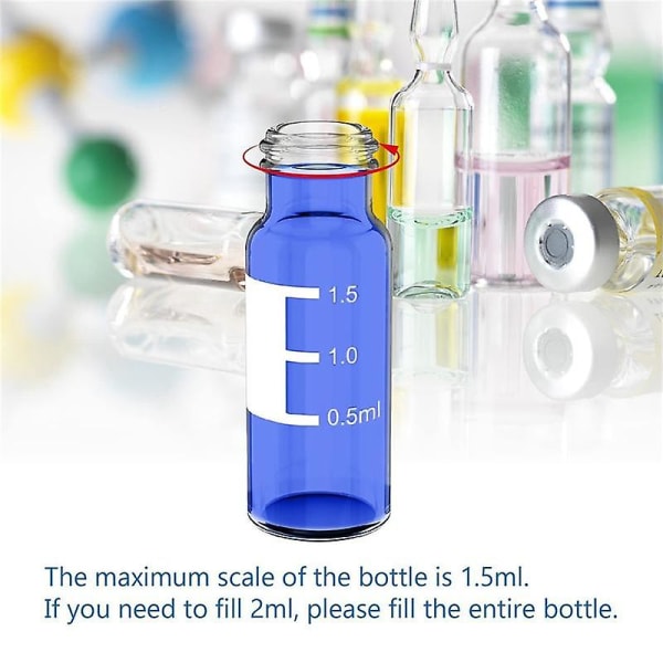 2 ml automaattisen näytteenottimen injektiopulloja 100 kpl pakkaus - HPLC-pullot 9-425 kirkkaat injektiopullot sinisellä kierrekorkilla, sininen valkoinen Se