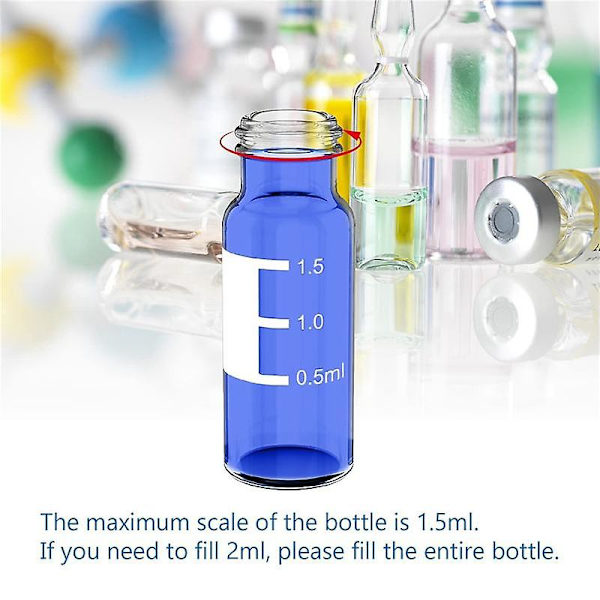 2 ml Autosampler-flaskor, 100-pack - HPLC-flaskor 9-425 klara flaskor med blå skruvlock, blå vita septum