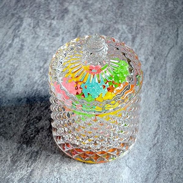 Godisfat Crystalglas med Lock Godisask Sockerburk Keksburk Kakburk Godisbuffé Förvaringsbehållare - 8x8x14cm (Färgglad)