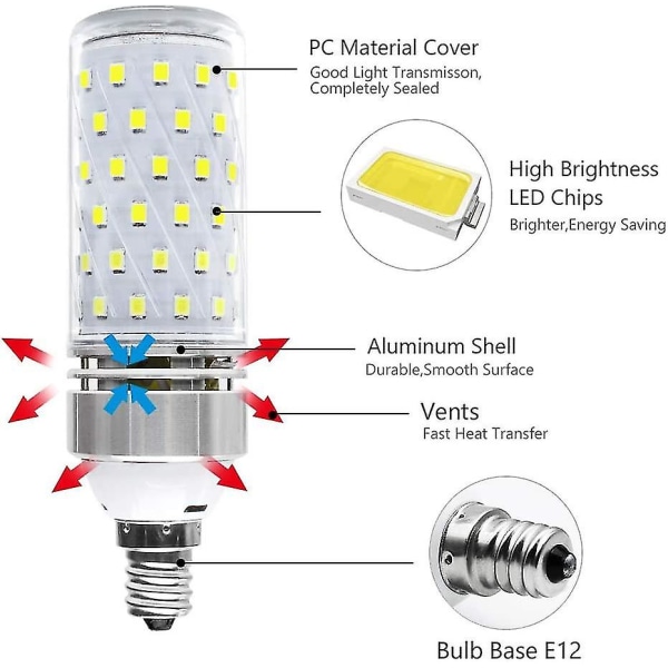 E12 LED-pære, 16w LED-lysekroner, 1500lm, varm hvid 6000k, 120w glødepæreækvivalent, Cri80+ Candelabra LED-pærer,