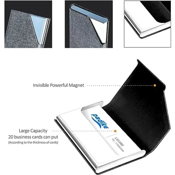 Luksuriøs visittkortholder i PU-lær og rustfritt stål, multifunksjonell visittkortholder, visittkortholderlommebok, kredittkort-ID-etui/holder for menn og kvinner