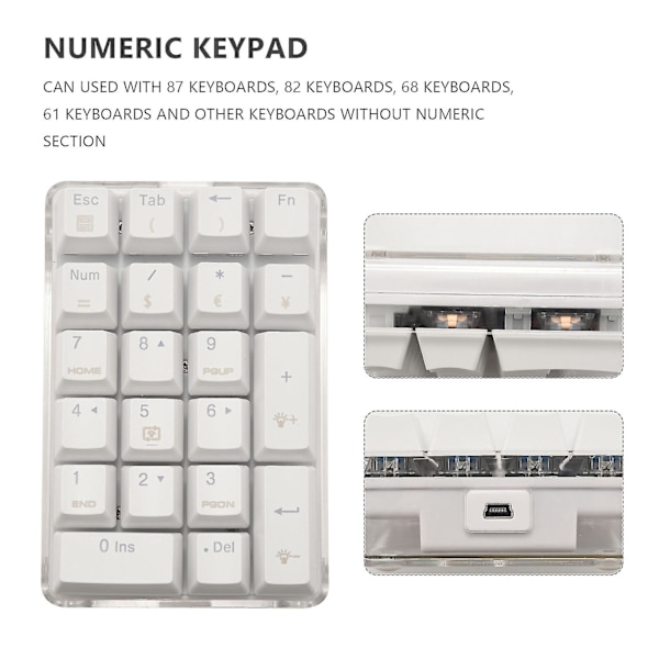 21 Bakbelyst Mekanisk Numerisk Tastatur Numpad Med Cherry Ses For Desktop Pc