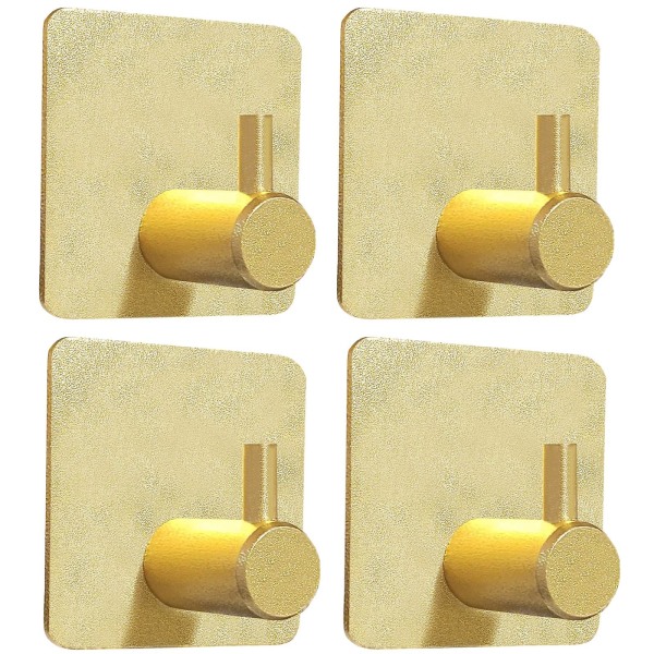 2023 - Guld selvklæbende kroge 4 pakke, selvklæbende håndklædekrog Vægmontering, Badeværelsesdør Køkken Vægmontering Heavy D