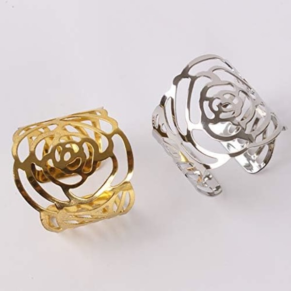 Servietring 12 stk. Udhuling Rose Bryllup Serviet Spænde High-end Restaurant Bord Dekoration Ring Kit (Farve: Gylden)