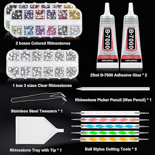 4000 Rhinestones 2stk 25ml Lim til Rhinestones, 1 voksblyant til kunst