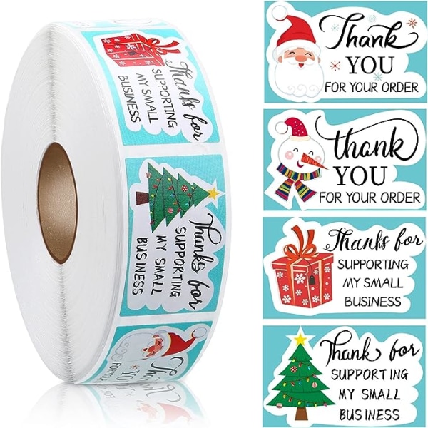 1000 tak juleklistermærker Tak for din bestilling Stickers 4,6 x 2,5 cm takkefrimærke Julekort Gaveæske Konvolut Festgave (sød sty