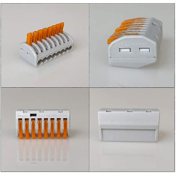 10 stk Premium Lever-mutter Wire Connector Set, 8 Ports Kompakte Ledertråd-kontakter