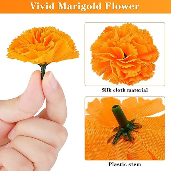 51 stycken ringblommahuvud, konstgjorda ringblommor för DIY-kransar, girlander, hantverk, Diwali, Dia de Los Muertos, Halloween-dekorationer, Dödens dag