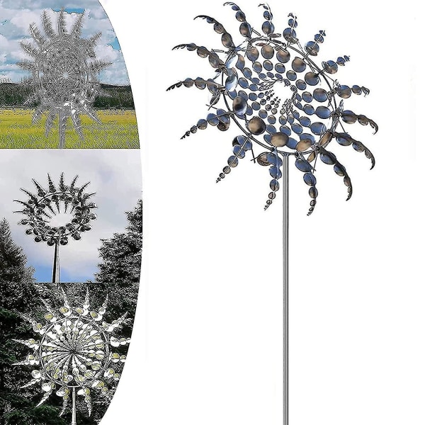 Ainutlaatuiset maagiset metalliset tuulimyllyveistokset liikkuvat tuulen nurmikon tuulipyöreillä ulkona Dream Catcherin puutarhan sisustukseen