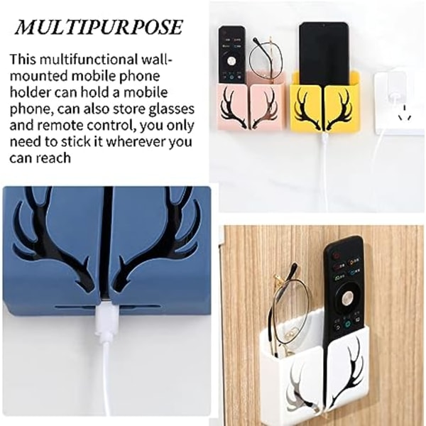 4PCS Väggmonterad Telefonhållare - Stansfri Väggmonterad Mobiltelefoner Laddning till Stativ, Klibbig Fjärrkontroll Förvaringslåda Sängbord Lat Mobiltelefon R