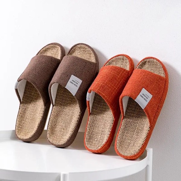 Andningsbara linnestofflor för män och kvinnor, halkfria mjuka hemmtofflor för sommaren brown 7.5-8.5