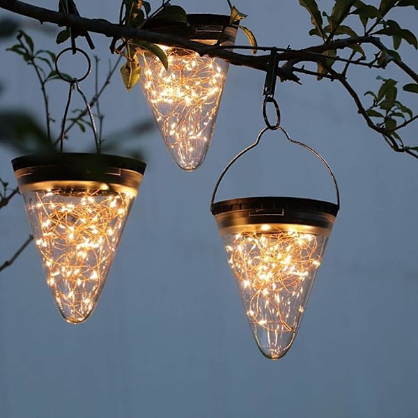 LED-lampor, 2 st solcells-LED-konformade hängande lampljus vattentäta för julbröllopsfest hemträdgård sovrum utomhus