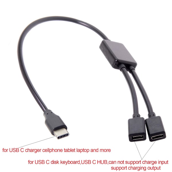 USB-C Han till Dubbel USB-C Hona Splitter Hub Konverter Adapterkabel Kontakt för USB-C PD Laddare Powerbanks Laptop PC