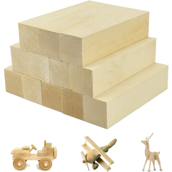 12 st Basswood Carving Block Naturliga Whittling Blocks Oavslutade träblock Slät yta för DIY carving, formning, målning C