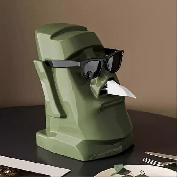 Stenstatue Tissueboks Multifunktionel Tissuebeholder Stor Kapacitet Holder Hjemmekontor Skrivebordsorganisator Green