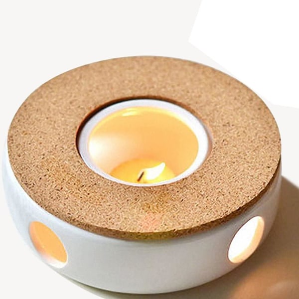 Klassisk tekannevarmer i porselen med sikker korkholder til tekanne, tevarmer med stearinlys, telys tekannevarmer