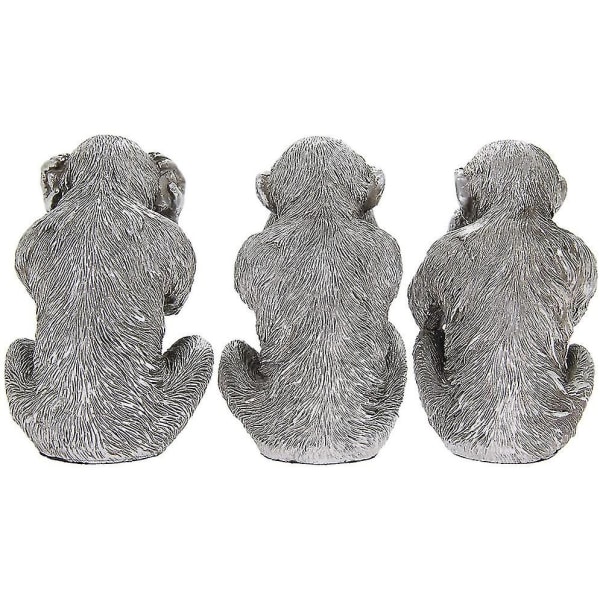 Wise Monkeys Ornamenter i Antik Sølvfinish Bil Orangutang Kreativ Harpiks Ornament Dekorasjon 3stk