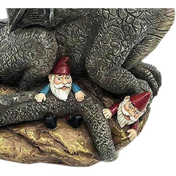 Arg drake som äter tomtar trädgårdsstaty dinosaurie som äter tomtar djurfigurer harts skulptur för hem inomhus utomhus dekoration uteplats gräsmatta gård eller