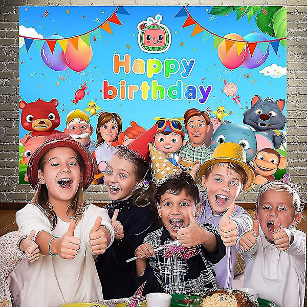 Cartoon Cocomelon Party Bakgrund Happy Birthday Tryckt Väggbakgrund 1.5*1m
