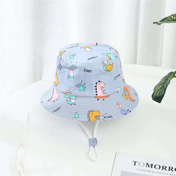 Baby Boys Girls Cartoon Fiskerhatt Sommer Utendørs UV-beskyttelse Bøttehatt grey dinosaur 52cm