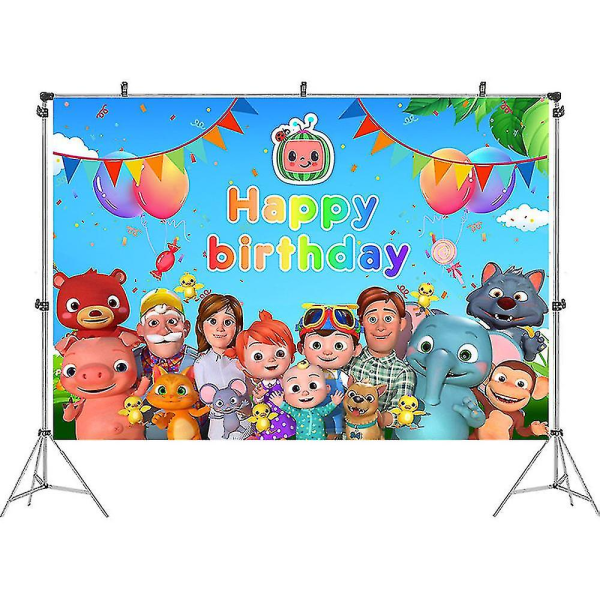 Cartoon Cocomelon Party Bakgrund Happy Birthday Tryckt Väggbakgrund 1.5*1m