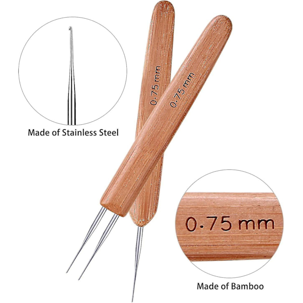 Paket med bambu-dreadlockkrokar 0,75 mm Dreadlockkrokar