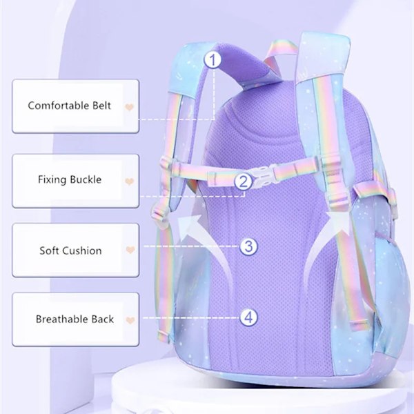 Skolesekker for jenter lilla vanntette ryggsekker i koreansk stil Small Rose