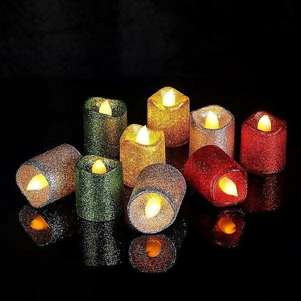 24 st Flamlösa Votivljus Alla hjärtans dag Glitter LED Tealight Ljus Batteridrivet Ljus Falskt Ljus för Guld Fest Dekoration Bröllop