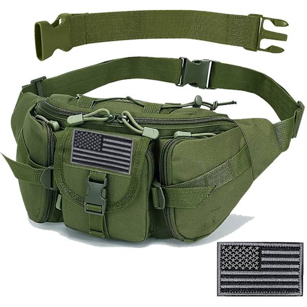 Taktisk Midjeväsk - Militär Midjeväska Utility Hip Bags Bälte Bumbag För Utomhus Camping Cykling Vandring Med U.s Patch Och Förlängningsrem (1 Pack Grön