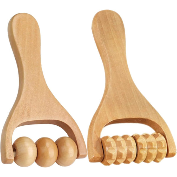2 st Trähandvals Massager, Självmassagevalsverktyg för Midja Lår, Ben, Händer Helkroppsterapi Massager, Ryggavslappning