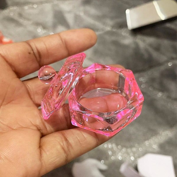 Kristallglas Dappen Dish Rosa Belagd Nagelkopp Akryl Monomer Vätska Pulverhållare Behållare Med Lock Manikyrverktyg