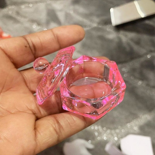 Krystalglas Dappen Fad Pink Coated Negle Cup Akryl Monomer Flydende Pulver Holder Beholder med Låg Manicure Værktøj