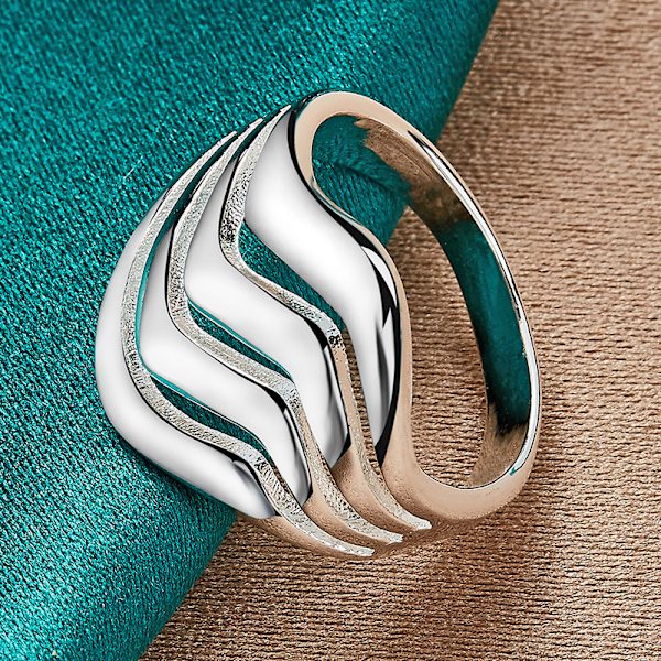 925 Sterling Silver Ring Slät Vågig Ring 6-10 Mode Charm Smycken 7
