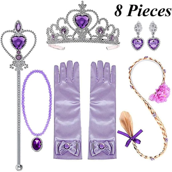 Prinsessa Rapunzel utklädningstillbehör för flickor inklusive Rapunzel peruk krona spira handskar halsband örhängen Rapunzel Sofia festgåvor prinsessa Cos