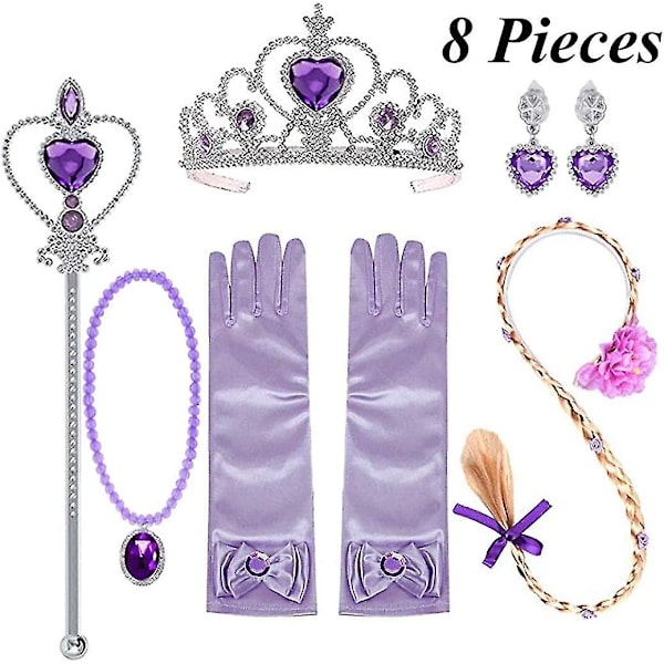 Rapunzel Udklædningstilbehør Til Piger Inkluderer Rapunzel Paryk Krone Scepter Handsker Halskæde Øreringe Rapunzel Sofia Festgaver Prinsesse Cos