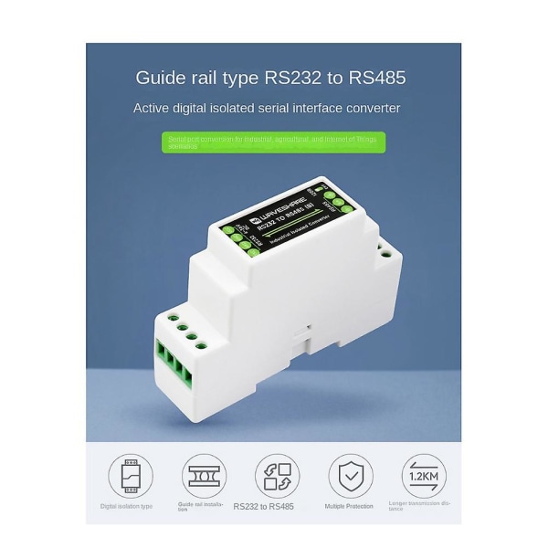 Industriell skinnetype RS232 til RS485 konverter 300-115200bps digital isolasjon bred spenning