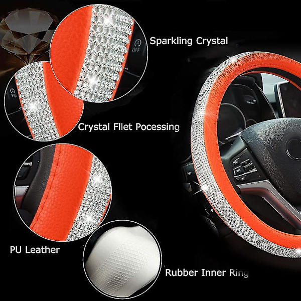 Bling Diamant Bilstötskydd Med Kristall Rhinestones Universal 15 Tum För Fusion Focus Hrv Corolla Prius Rav4 Tacoma Camry (orange)