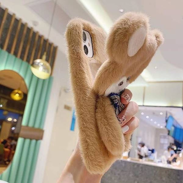Kompatibel med iPhone 13 Pro Max Fuzzy Plush Case Søt 3D Morsom Tegneserie Bjørn Håndlaget Fluffy Pels Pels Sløyfe Vinter Varm Glatt for Kvinner Jente Myk