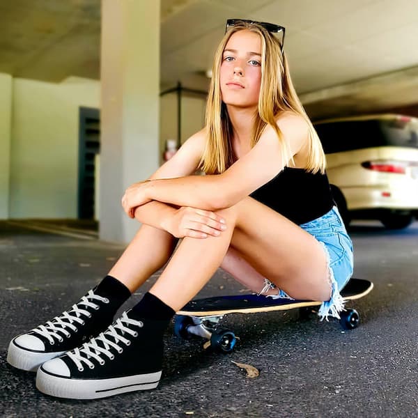 Platform High Top Canvas Sko til kvinder Behagelige Platform Hi Top Canvas Mode Sneakers til kvinder Søde Mid Calf Canvas black EU41