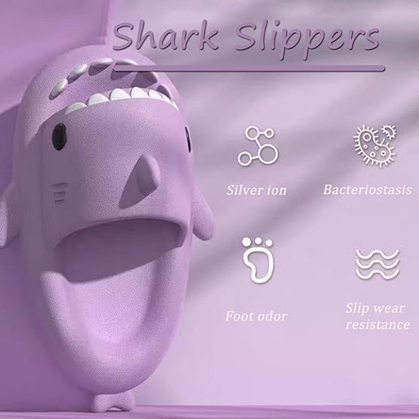 Cartoon Shark Flip Flops, halkfria tjocka sulor strand Flip Flops, snabbtorkande roliga pool sandaler Purple 38/39